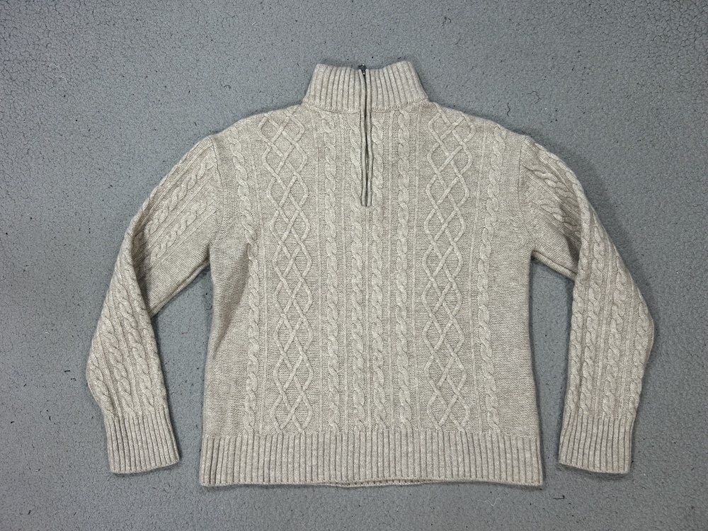 OGD Sweater Womens Small Beige Wool Blend Cable Knit Mock Neck Luxury Fisherman